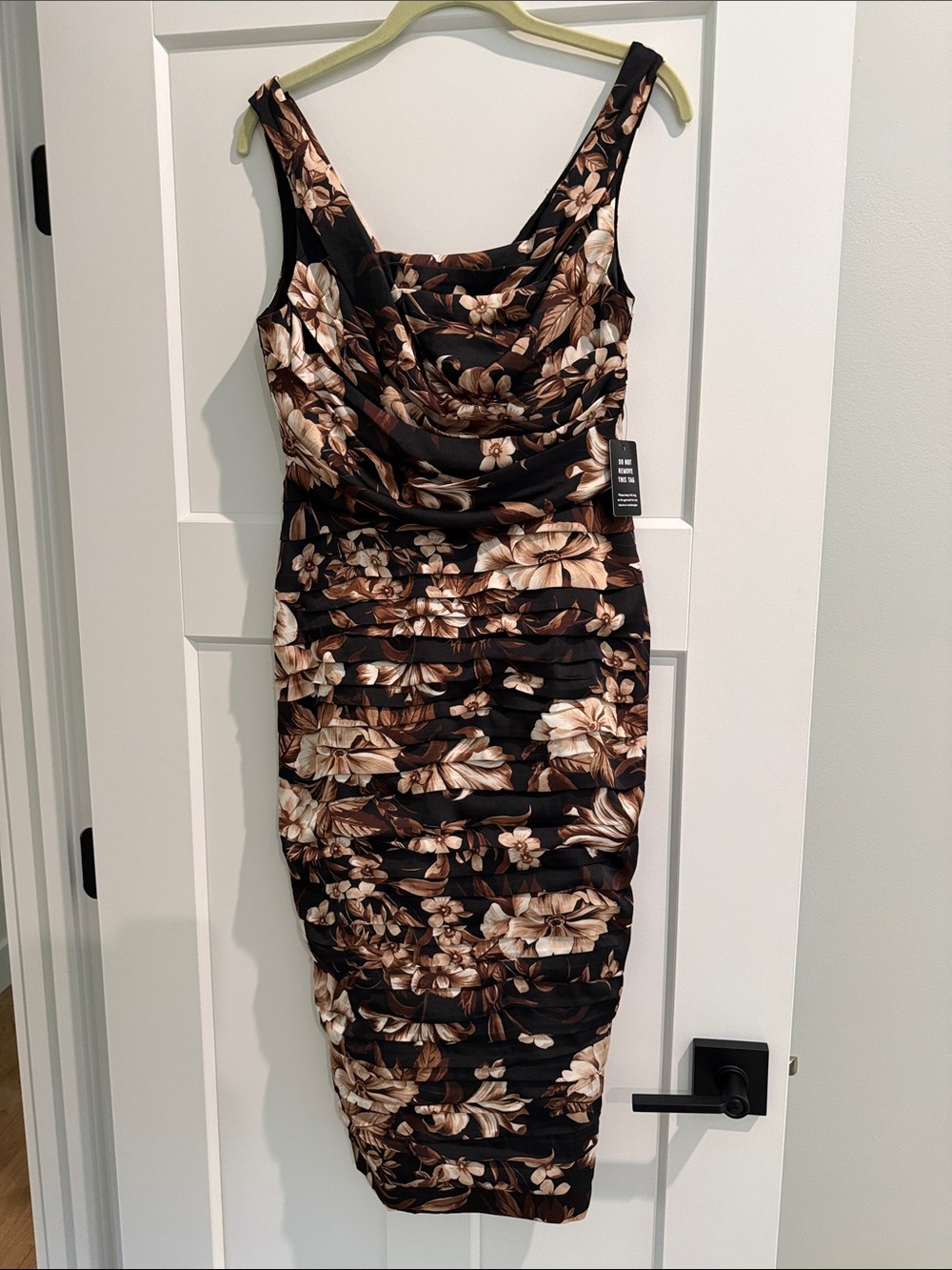 Express Black Floral Ruched Strapless Sheath Dress